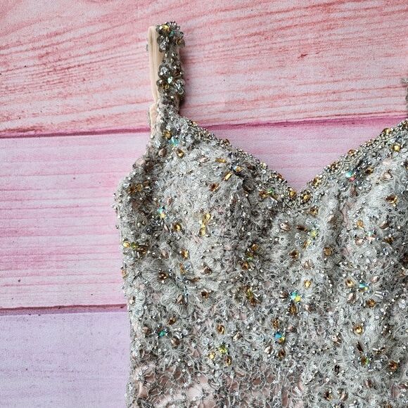 Mac Duggal Beaded Lace Bodycon Sheath Formal Knee‎ Length Cocktail Dress 8 - Picture 2 of 7